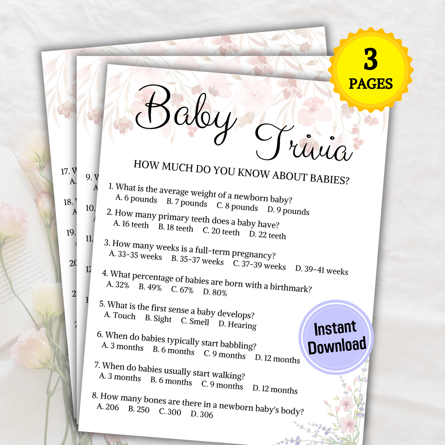 Baby Trivia Game | Baby Shower Printable Trivia Game