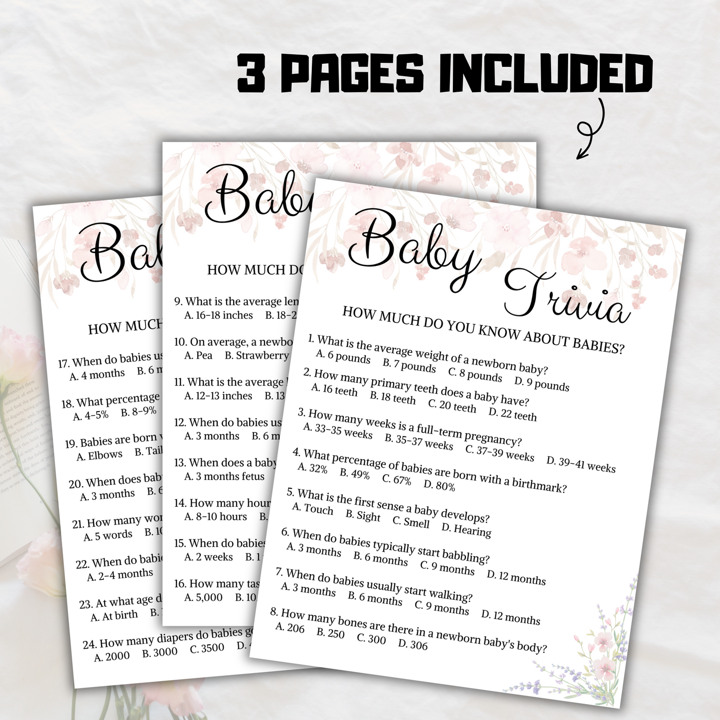 Baby Trivia Game | Baby Shower Printable Trivia Game