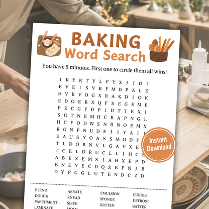 Baking Word Search Game | Minimalist Baking Party Word Find Game