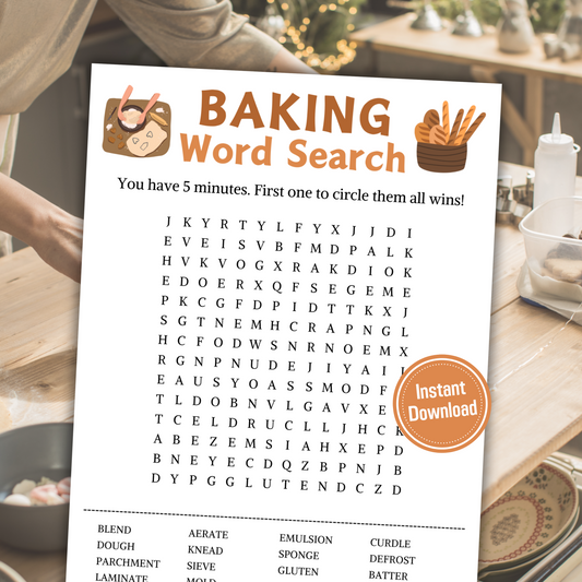 Baking Word Search Game | Minimalist Baking Party Word Find Game