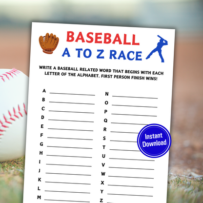 Baseball A To Z Race Game | Printable Baseball Team Alphabet Game