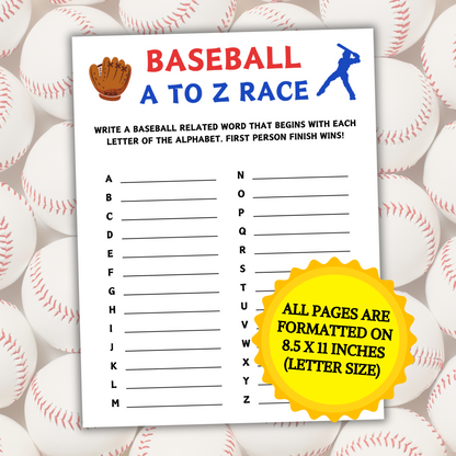 Baseball A To Z Race Game | Printable Baseball Team Alphabet Game