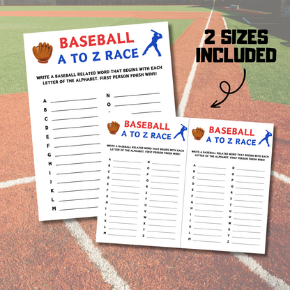 Baseball A To Z Race Game | Printable Baseball Team Alphabet Game
