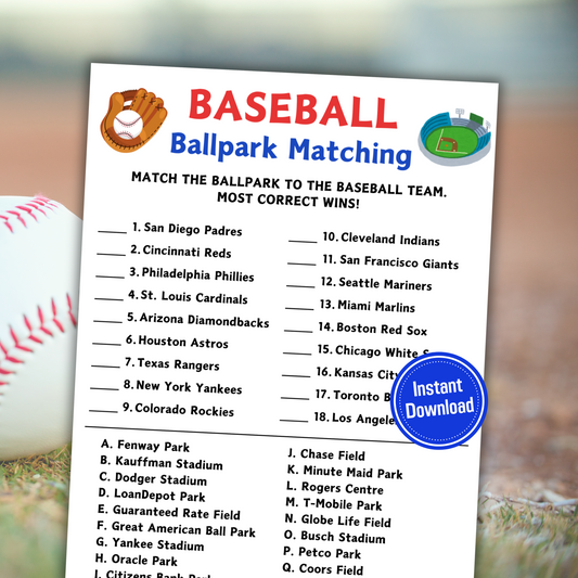 Baseball Ballpark Matching Game | Printable Baseball Trivia Game