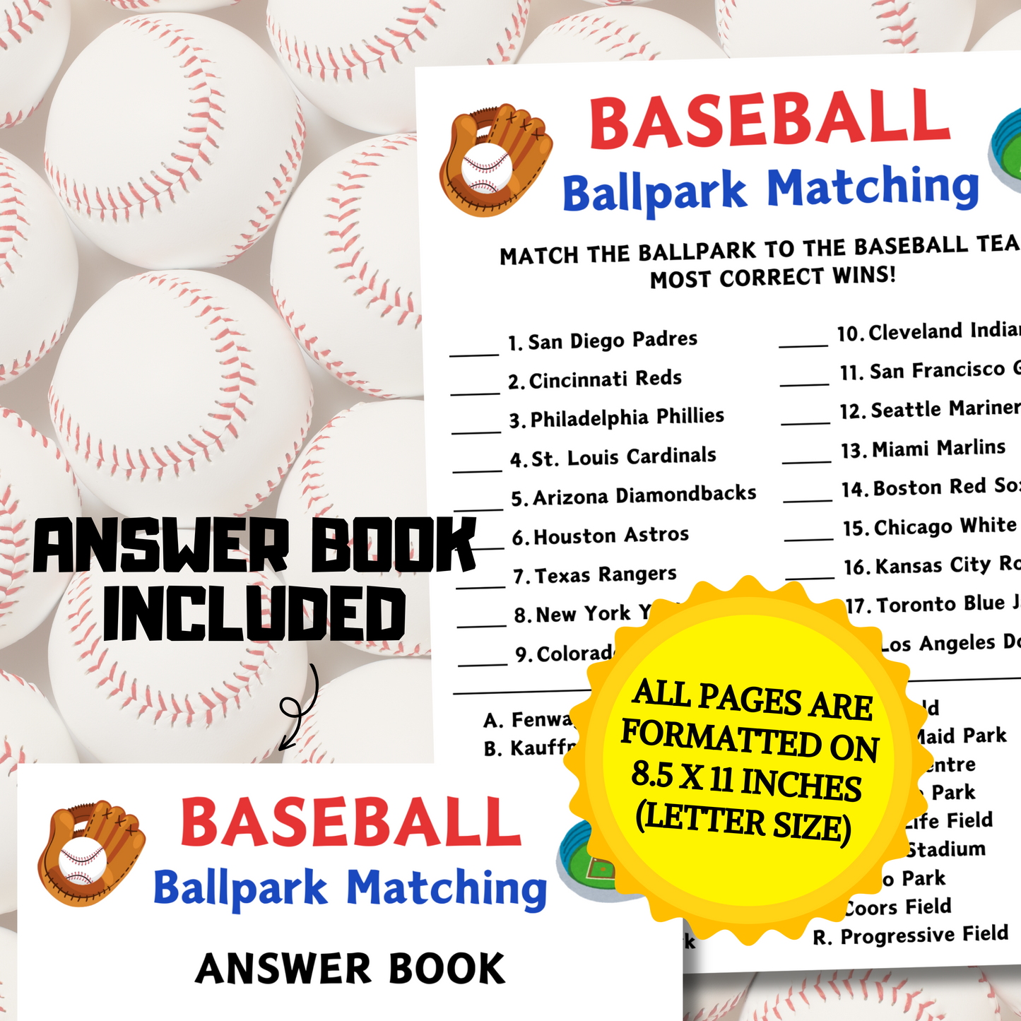 Baseball Ballpark Matching Game | Printable Baseball Trivia Game