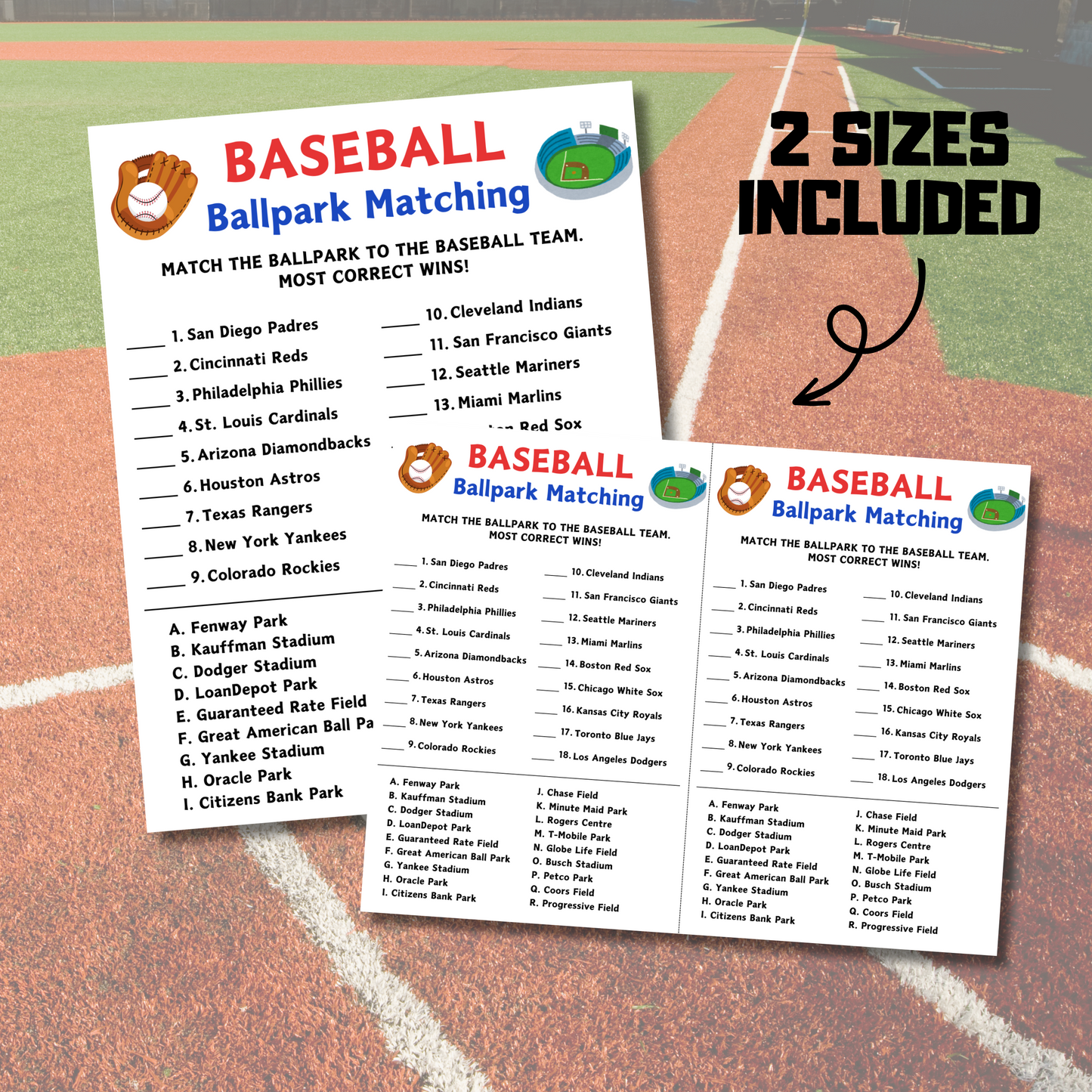 Baseball Ballpark Matching Game | Printable Baseball Trivia Game