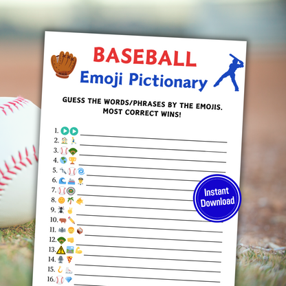 Baseball Emoji Pictionary Game | Printable Baseball Emoji Game