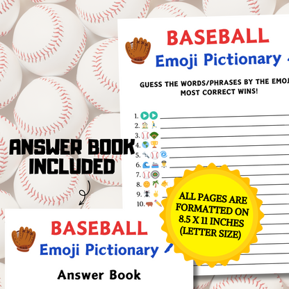 Baseball Emoji Pictionary Game | Printable Baseball Emoji Game