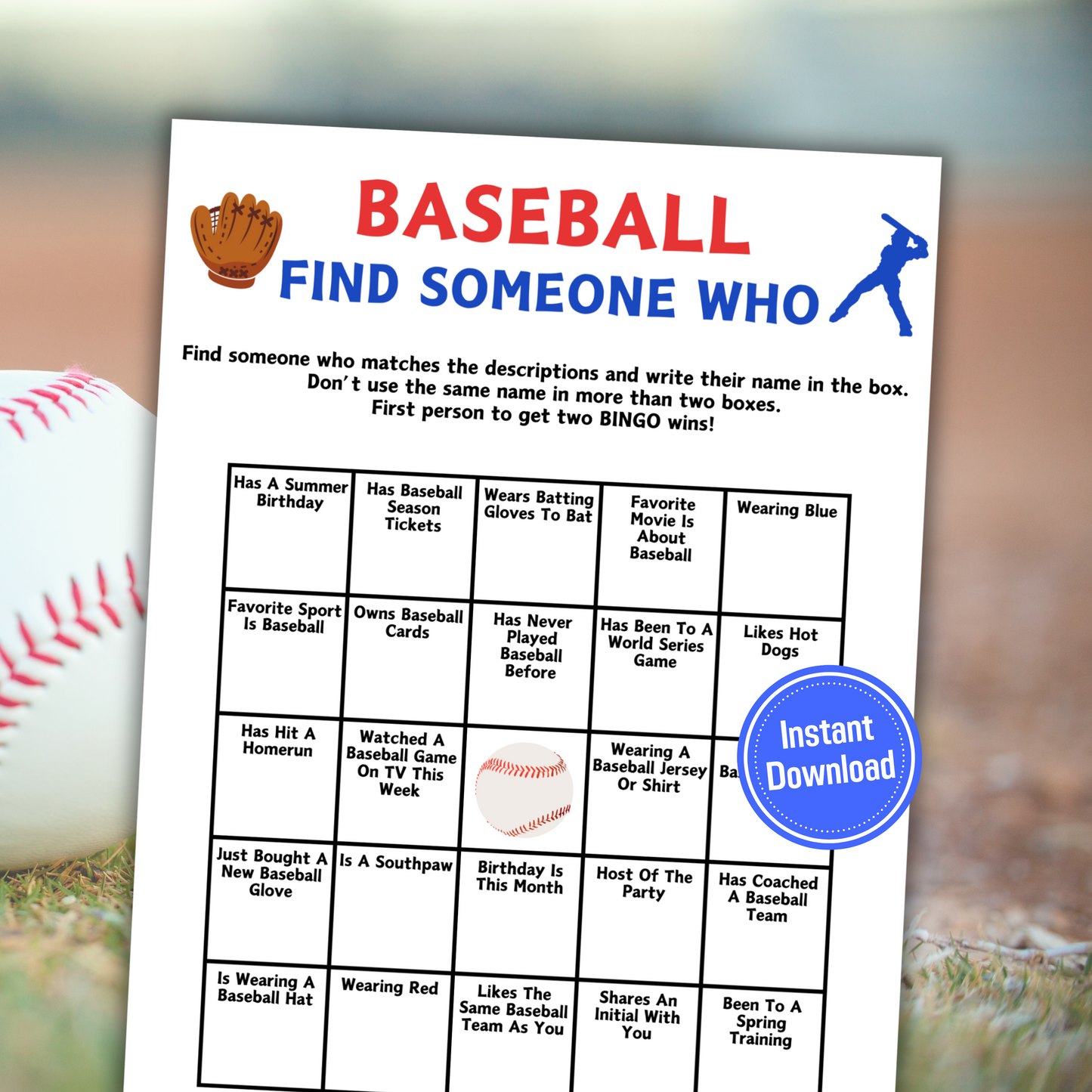 Baseball Find Someone Who Game | Printable Find The Guest Bingo