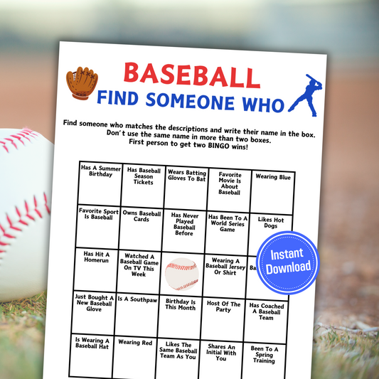 Baseball Find Someone Who Game | Printable Find The Guest Bingo