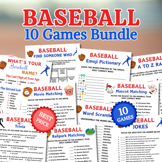 Baseball Games Bundle | Printable Baseball Team Party Game