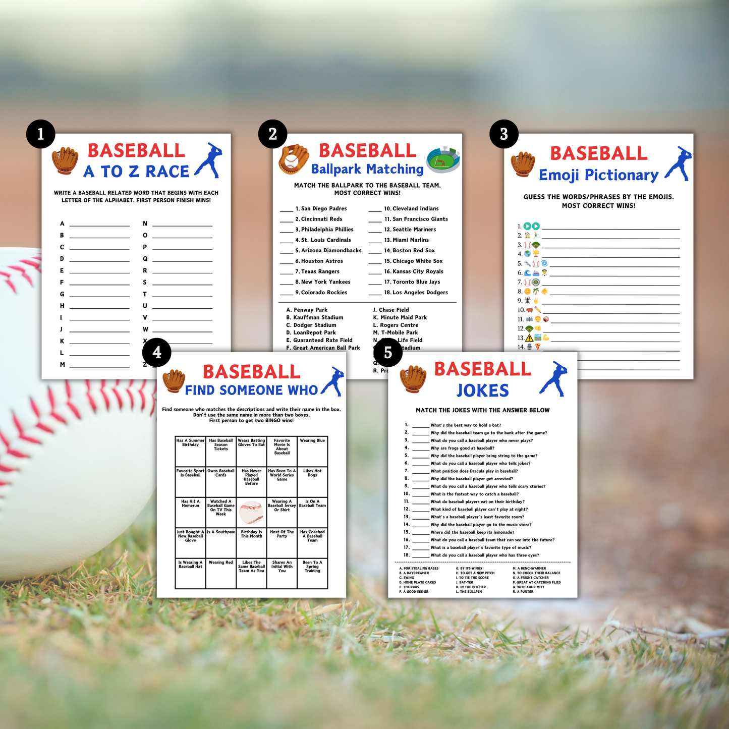 Baseball Games Bundle | Printable Baseball Team Party Game