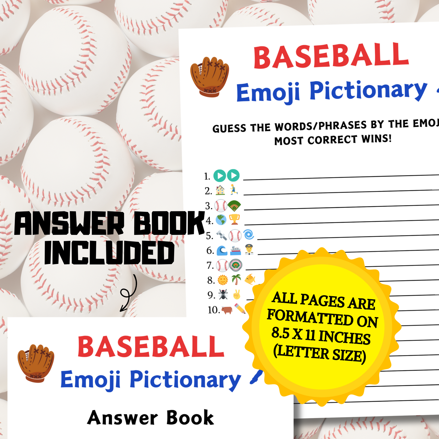 Baseball Games Bundle | Printable Baseball Team Party Game