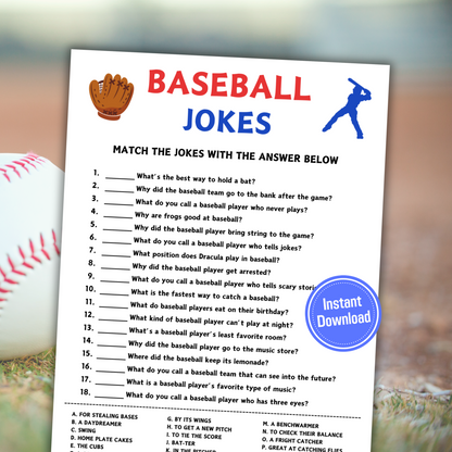 Baseball Jokes Game | Printable Baseball Riddles Game