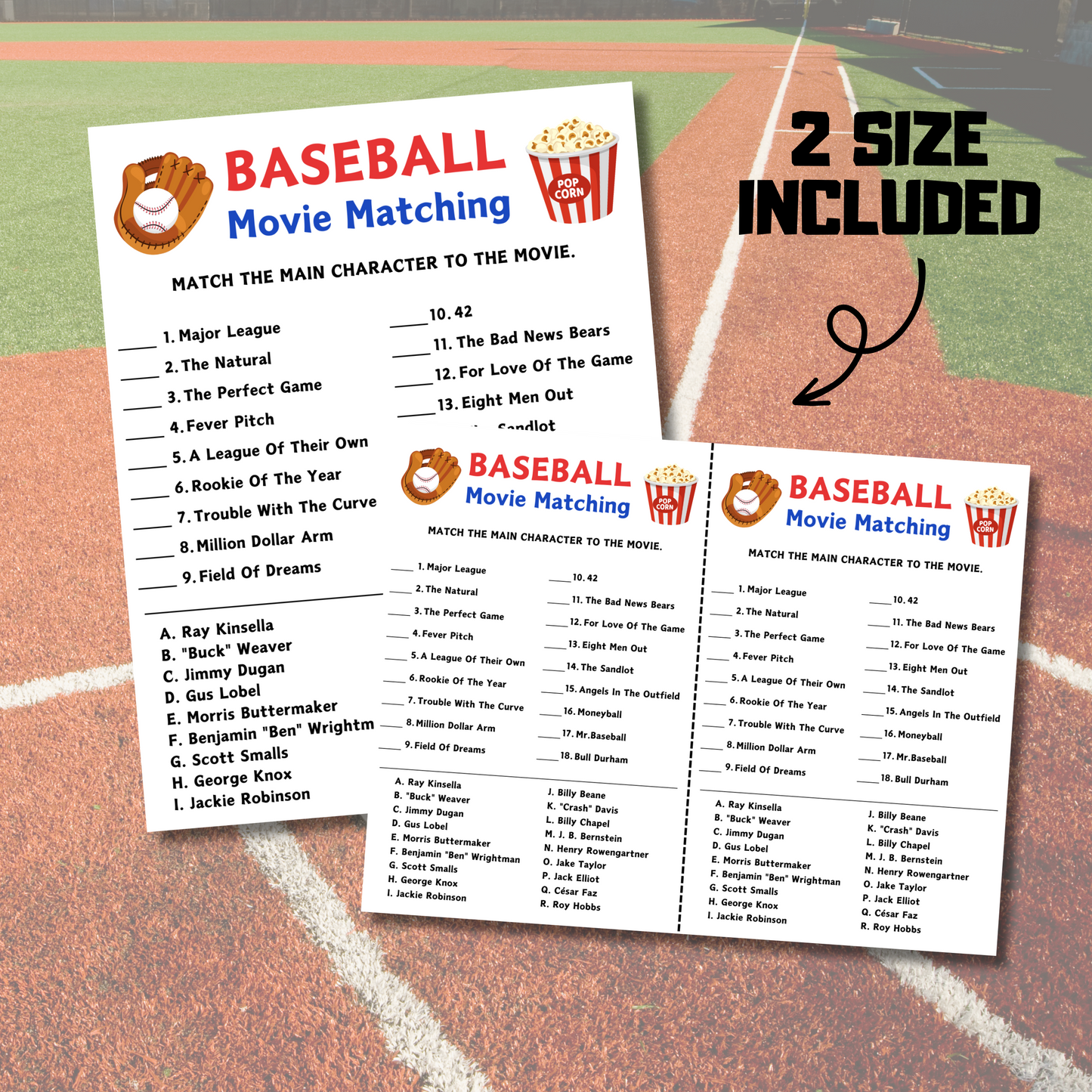 Baseball Movie Matching Game | Baseball Movie Match Up Trivia Game