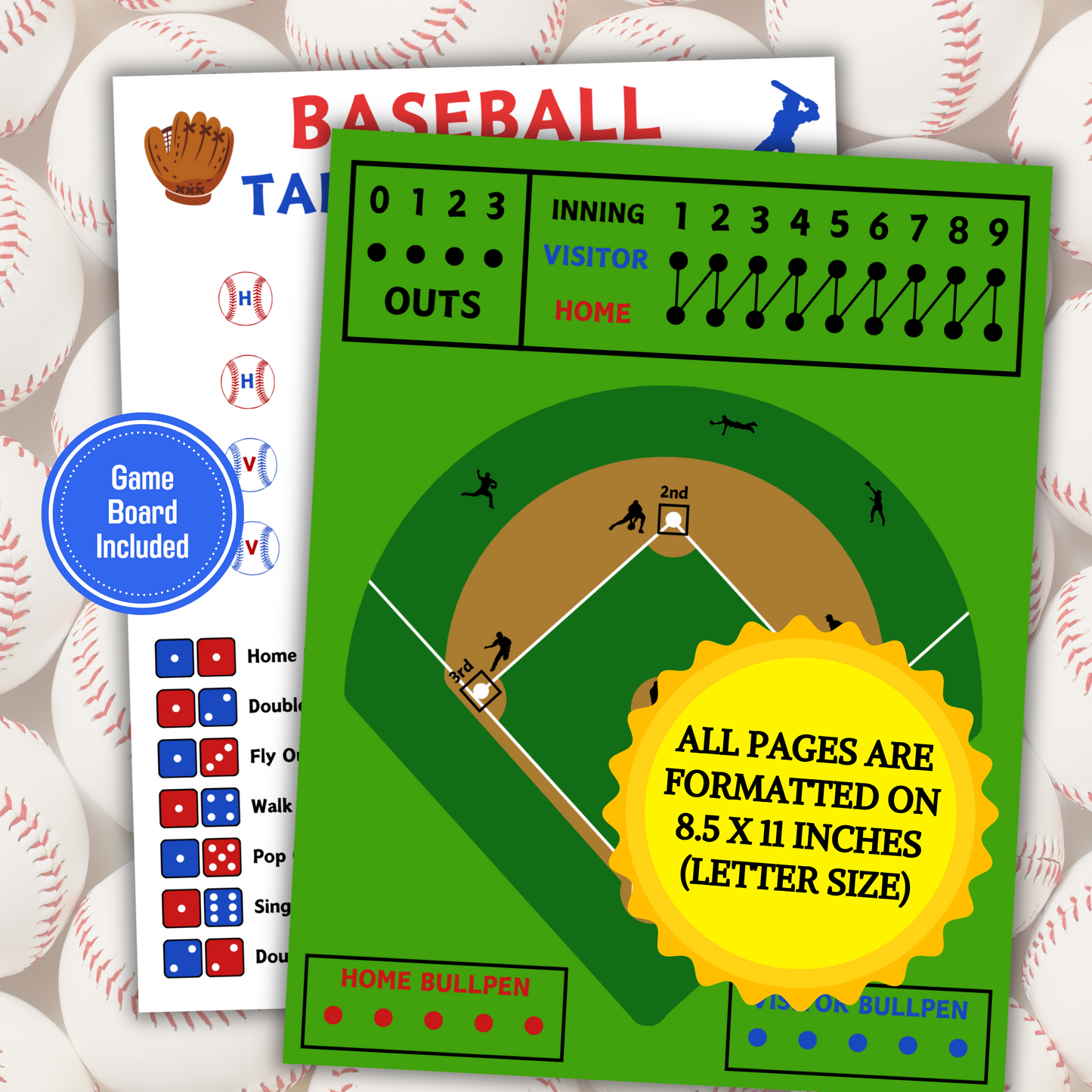 Baseball Tabletop Game | Printable Baseball Dice Game