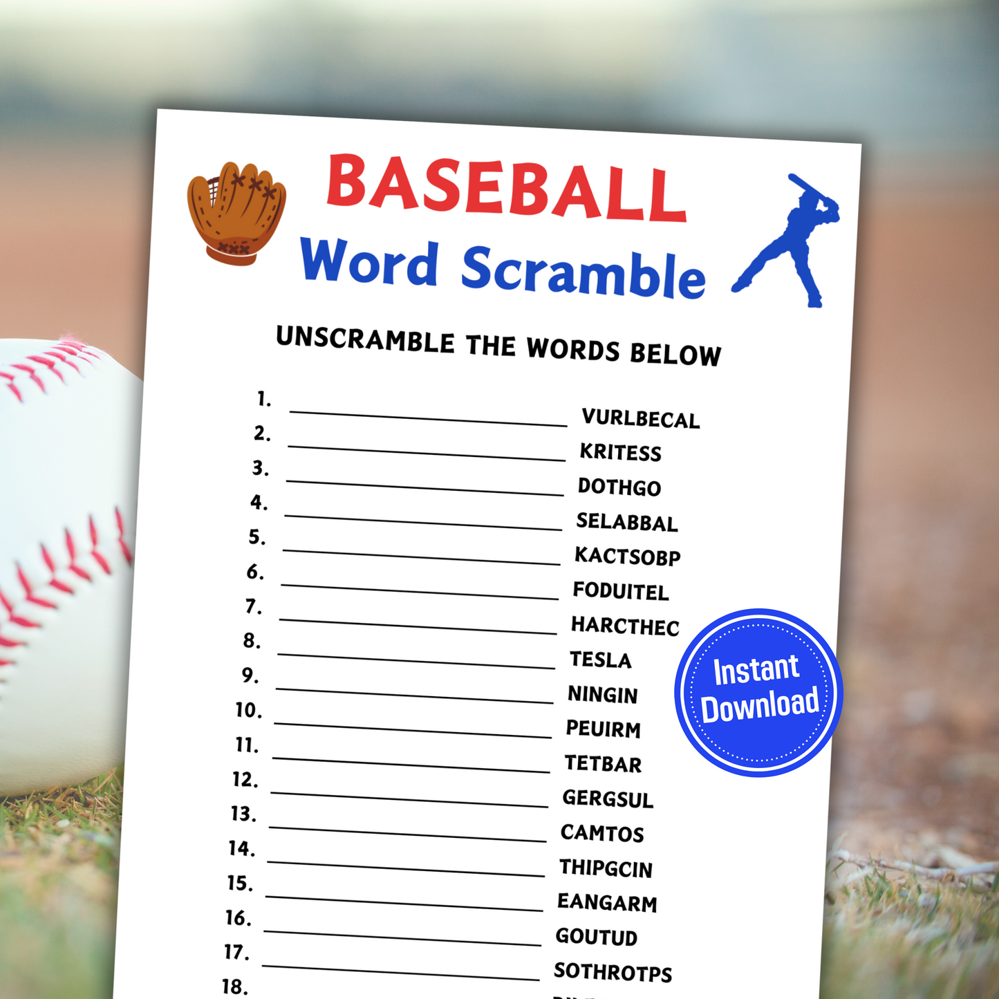 Baseball Word Scramble Game | Printable Baseball Team Word Game