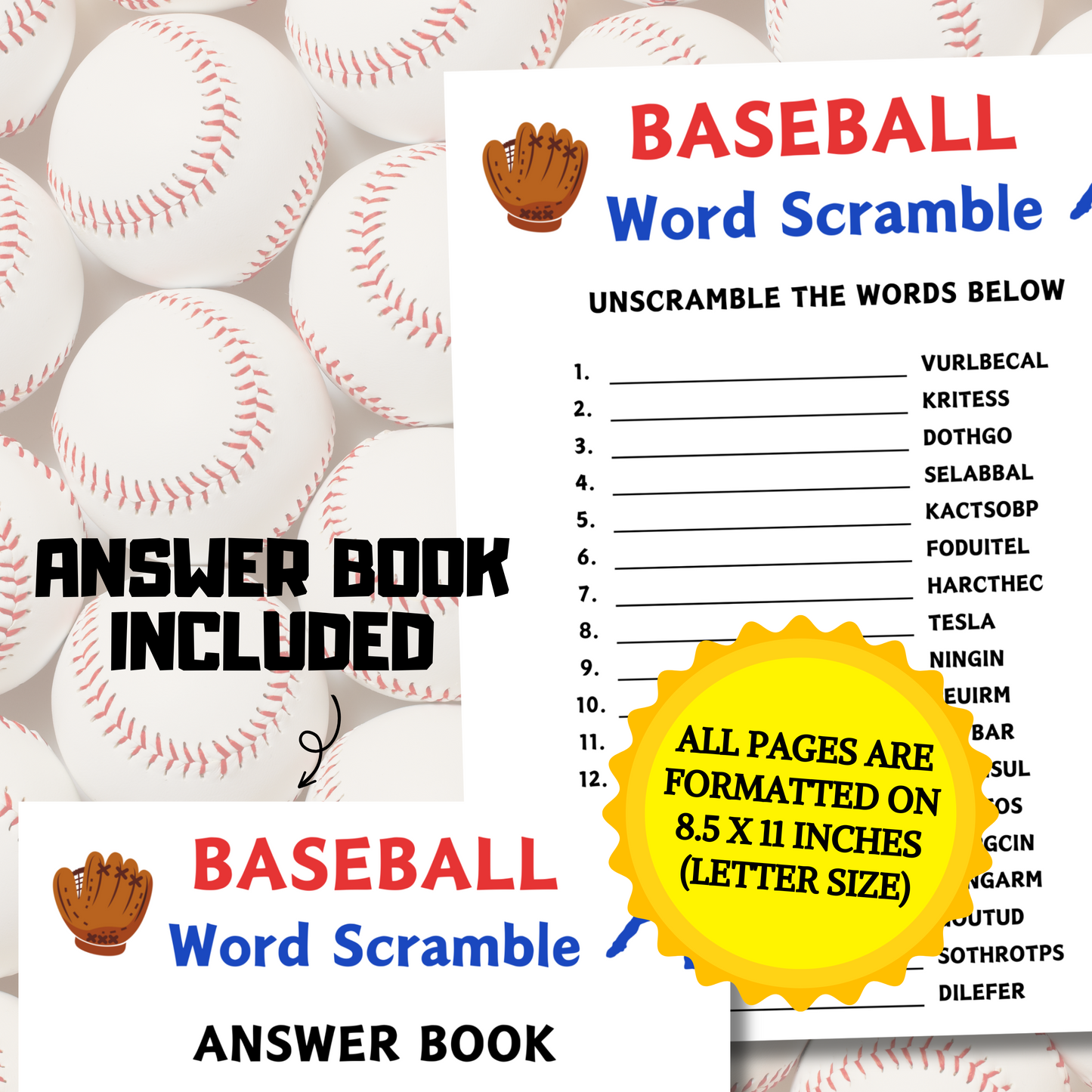 Baseball Word Scramble Game | Printable Baseball Team Word Game