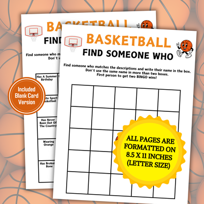 Basketball Find Someone Who Game | Basketball Team Find The Guest Bingo