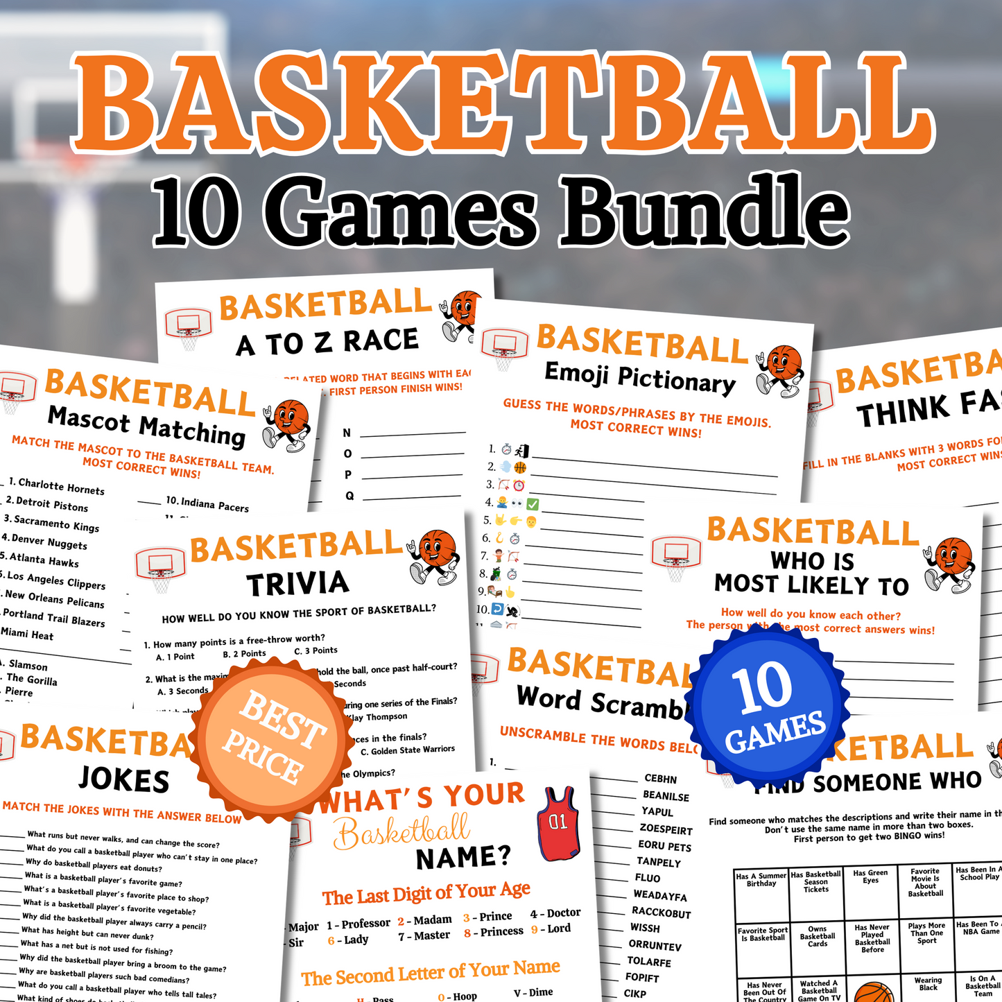 Basketball Games Bundle | Printable Basketball Team Party Game