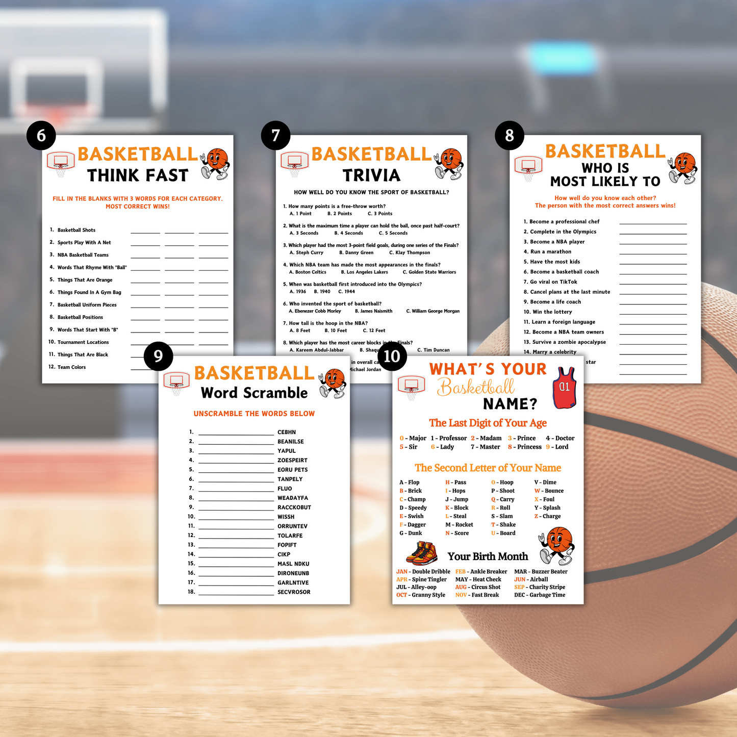 Basketball Games Bundle | Printable Basketball Team Party Game