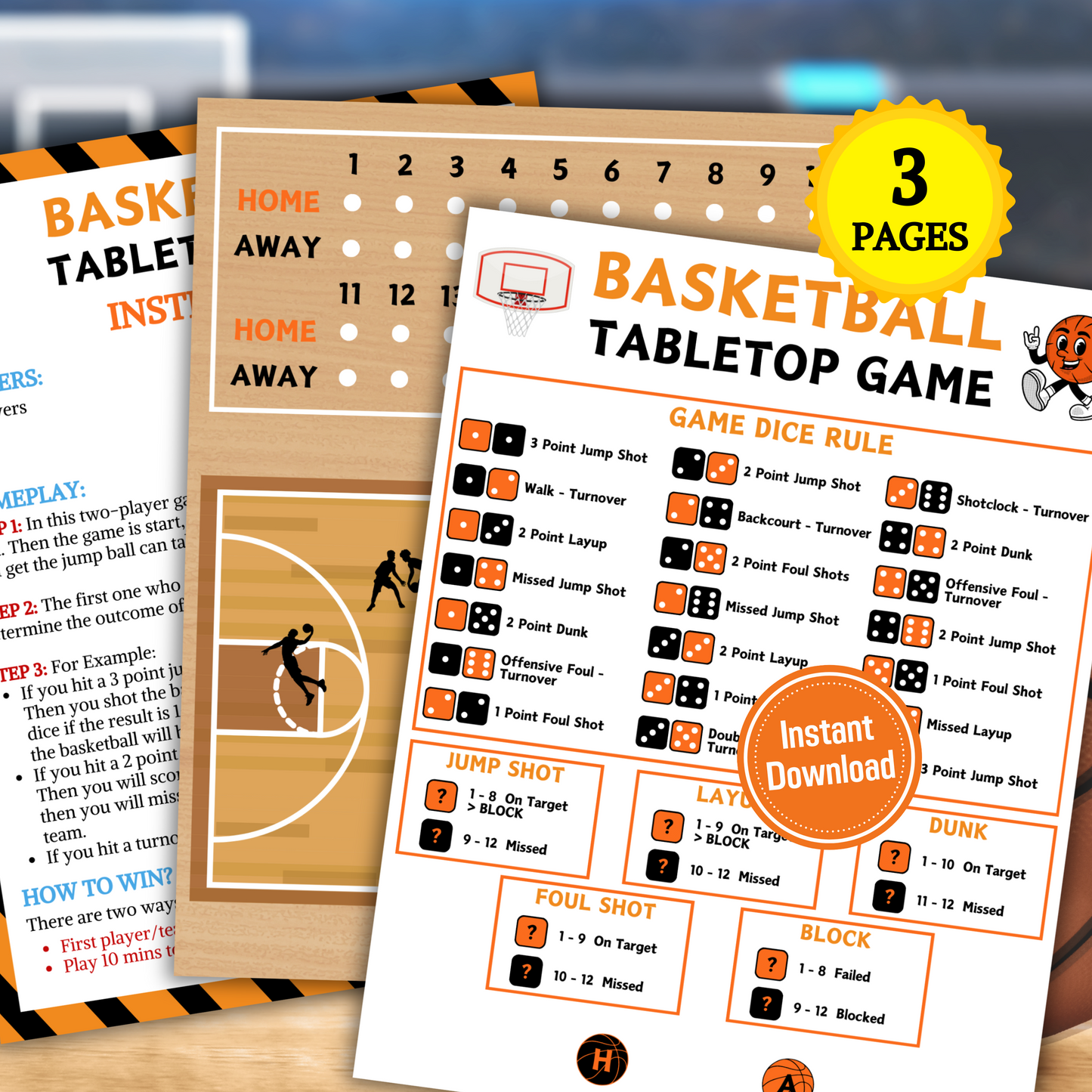 Basketball Tabletop Game | Printable Basketball Dice Game