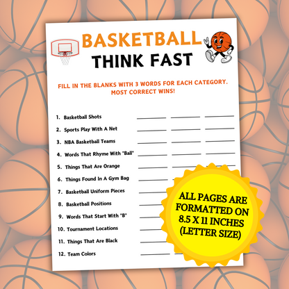 Basketball Think Fast Game | Basketball Trivia Game