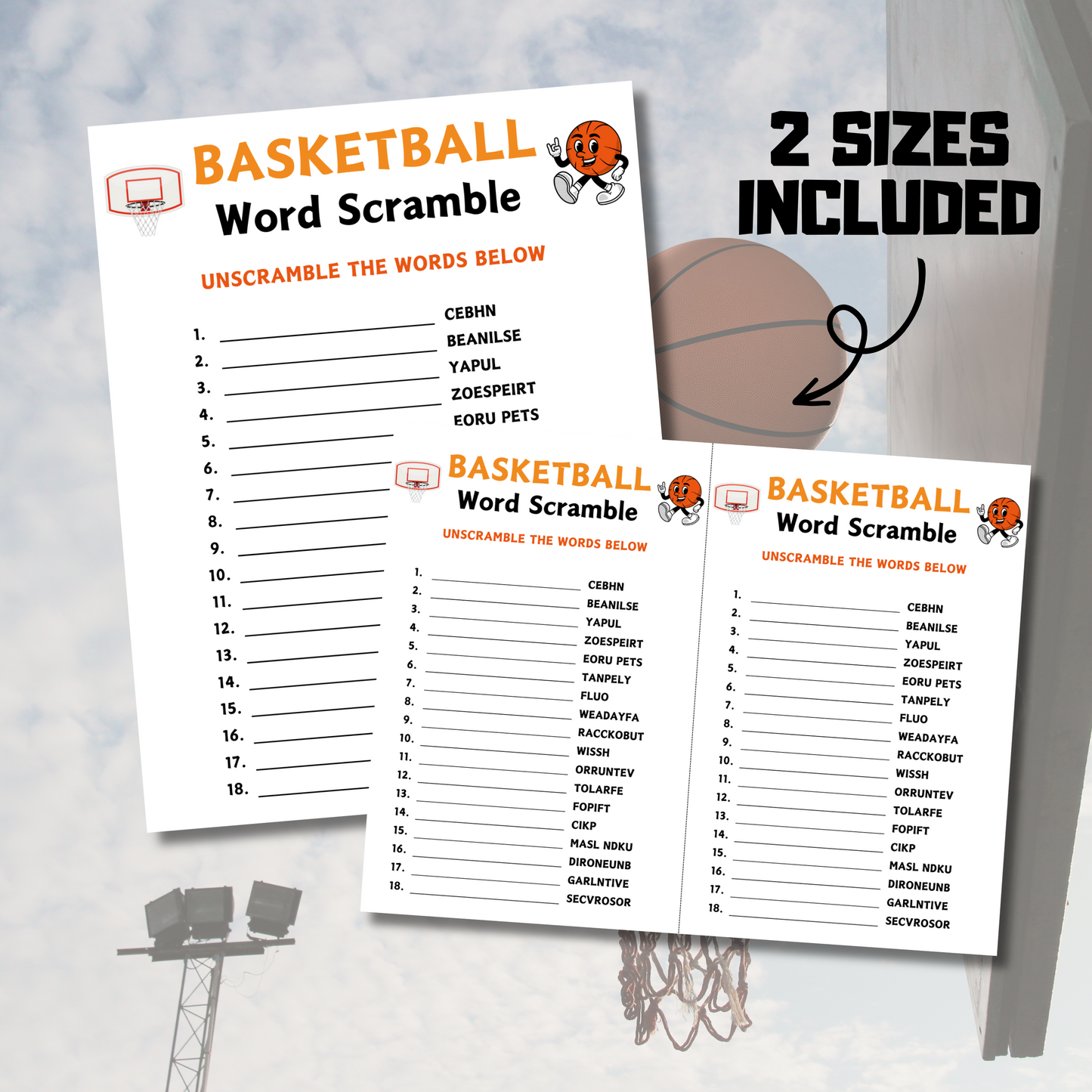 Basketball Word Scramble Game | Basketball Unscramble Words Game