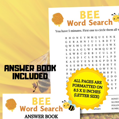 Bee Word Search Game | Minimalist Bee Party Word Find Game
