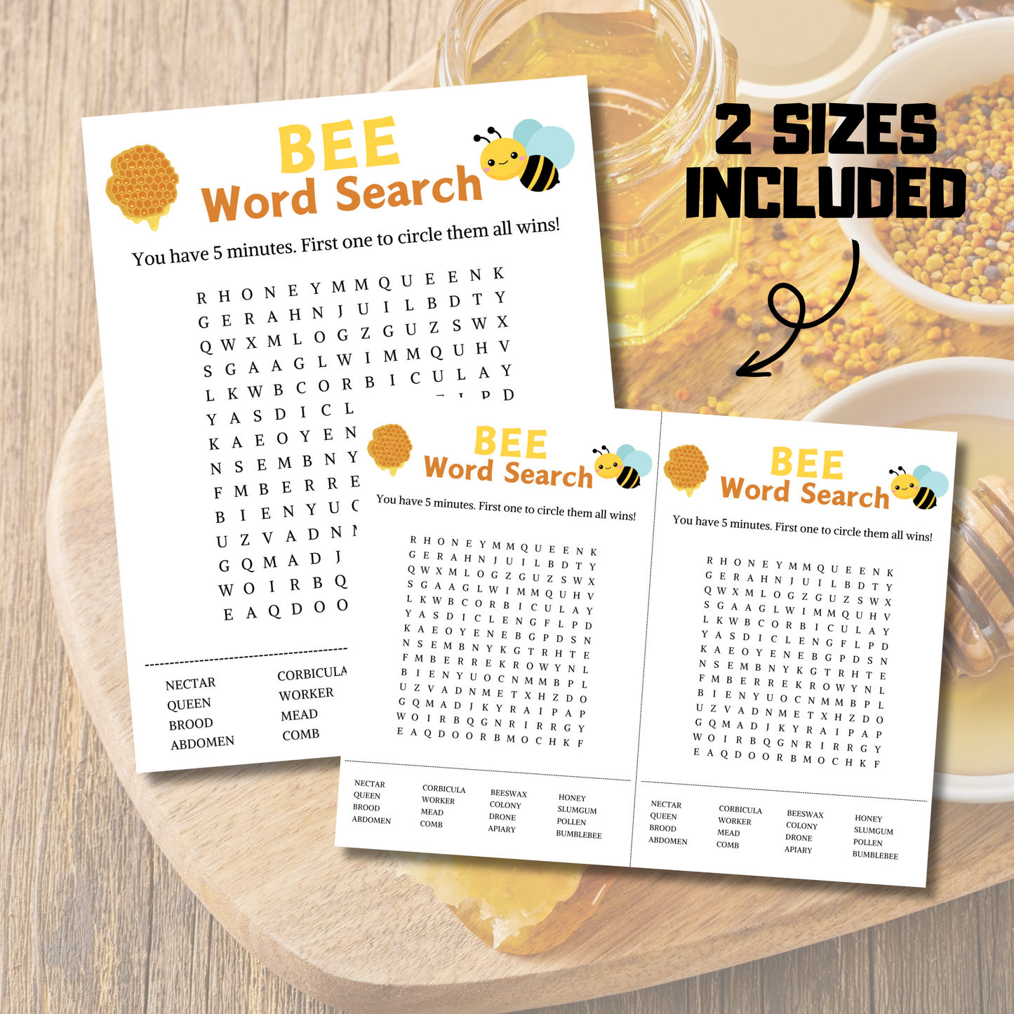 Bee Word Search Game | Minimalist Bee Party Word Find Game
