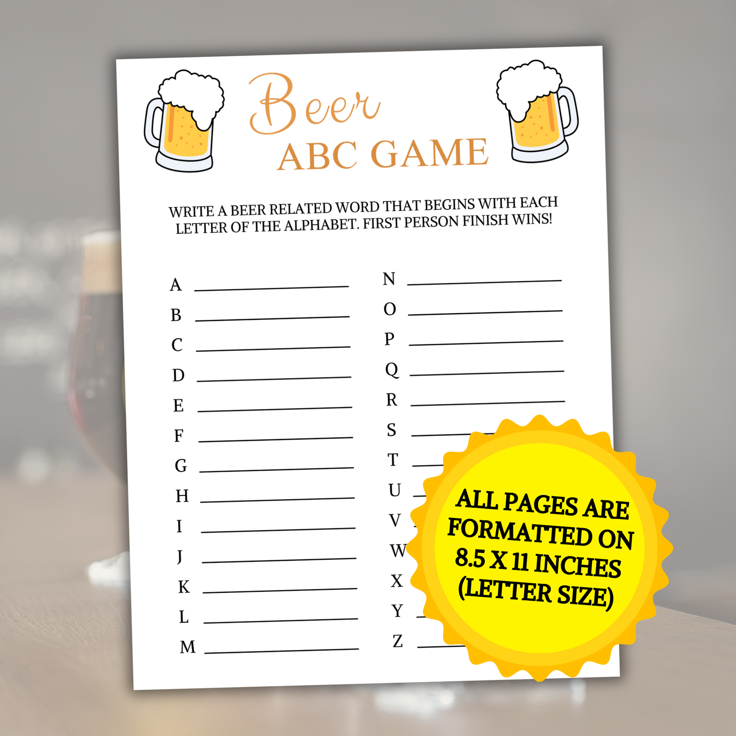 Beer ABC Game | Printable Alphabet Race Game