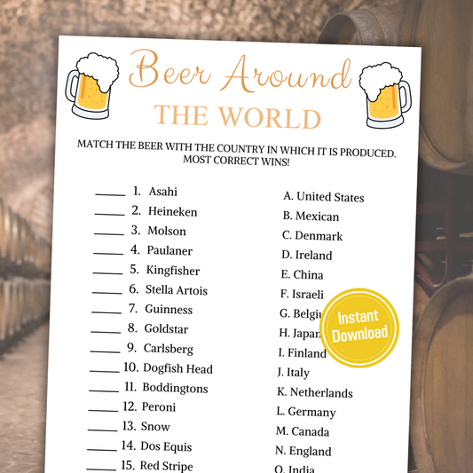 Beer Around The World Game | Printable Oktoberfest Beers of the World Games