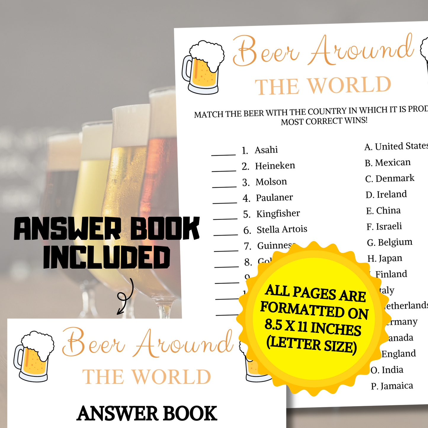 Beer Around The World Game | Printable Oktoberfest Beers of the World Games