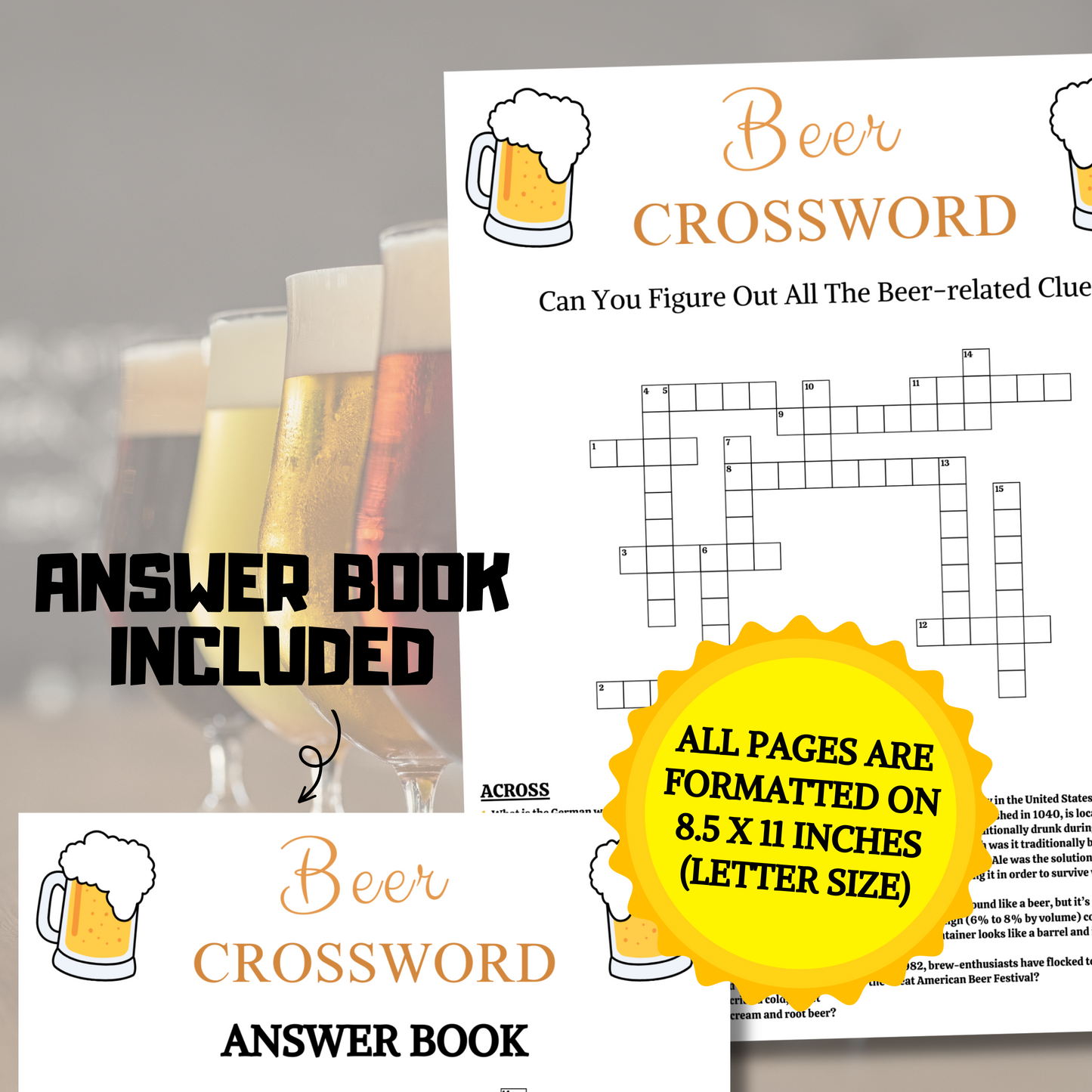 Beer Crossword Game | Printable Beer Party Crossword Puzzle