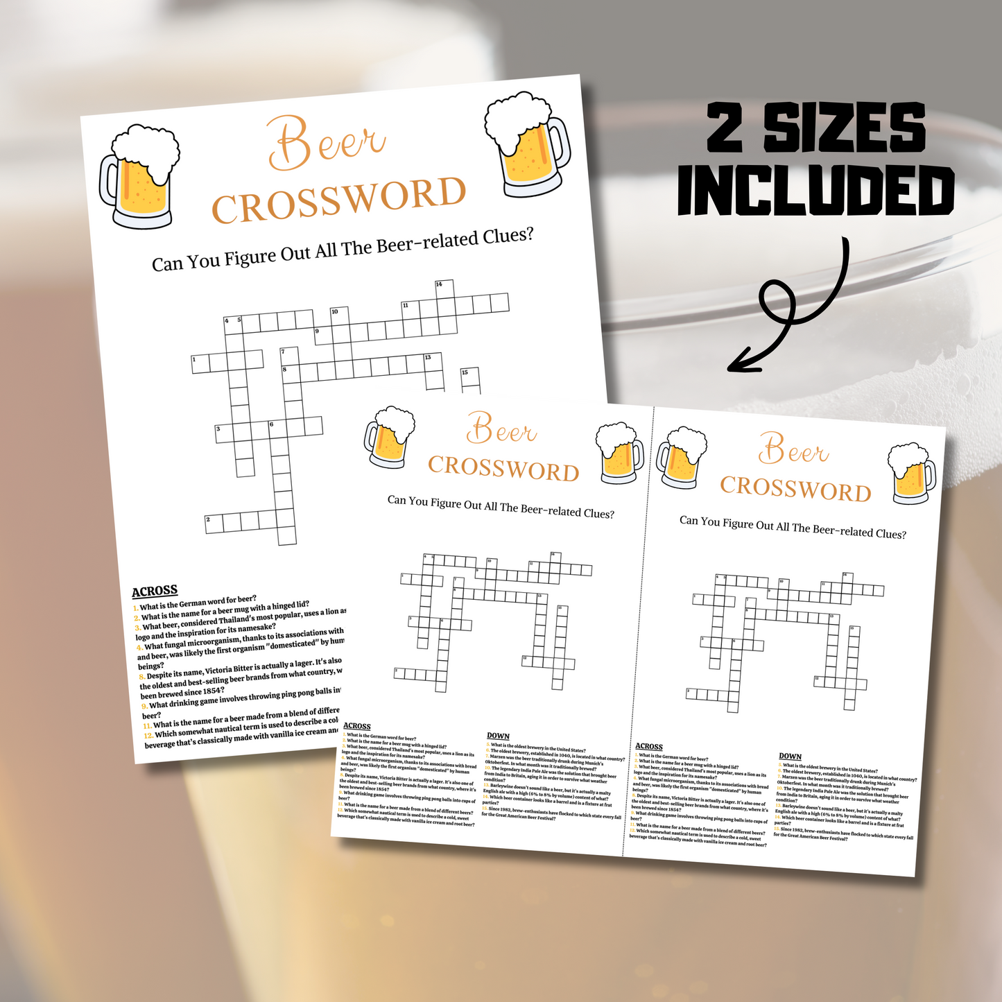 Beer Crossword Game | Printable Beer Party Crossword Puzzle