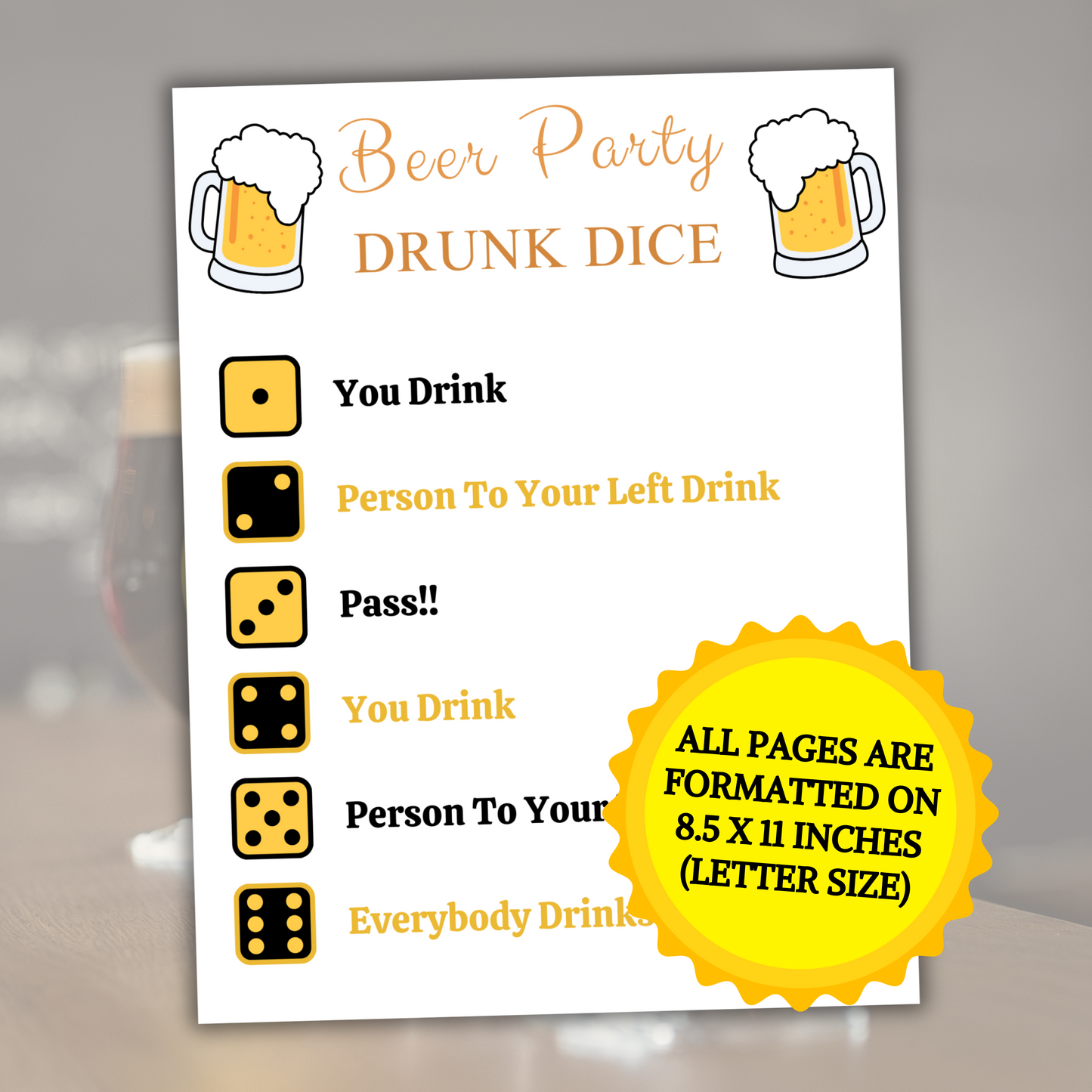 Beer Drunk Dice Game | Printable Left Right Drinking Game