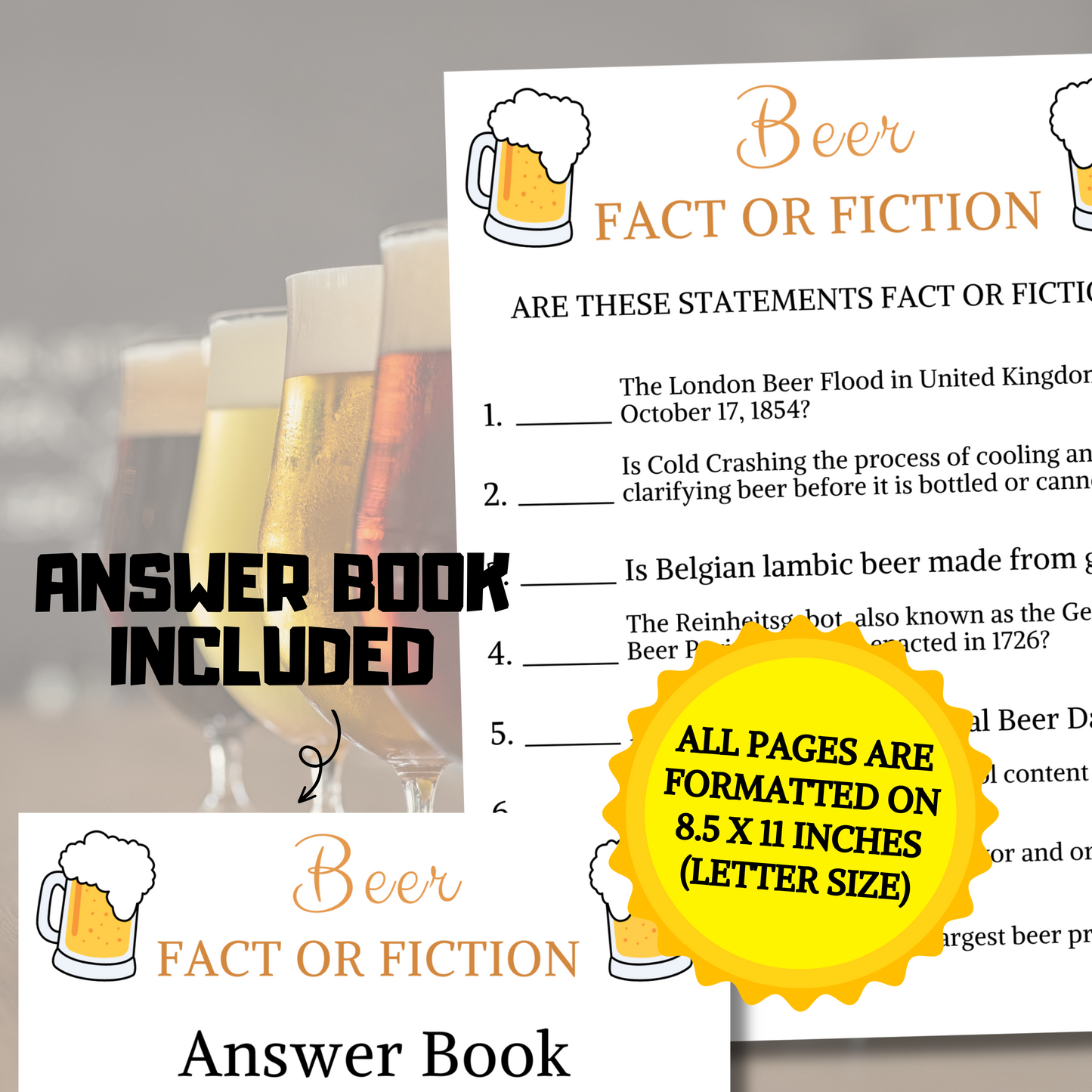 Beer Fact or Fiction Game | Printable Beer Trivia True Or False Game