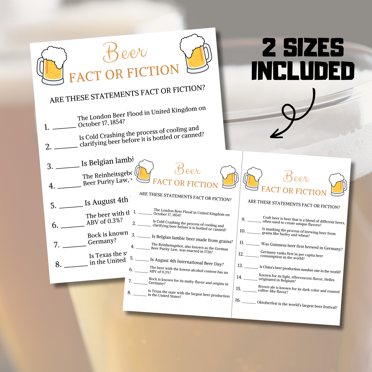 Beer Fact or Fiction Game | Printable Beer Trivia True Or False Game