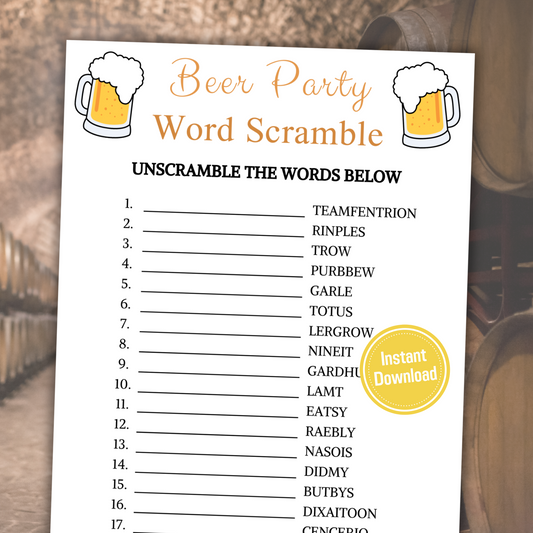 Beer Party Word Scramble Game | Printable Beer Tasting Party Games