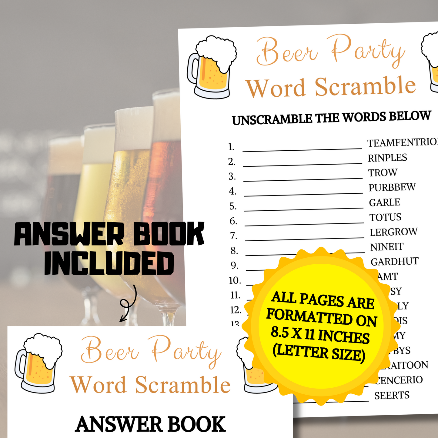 Beer Party Word Scramble Game | Printable Beer Tasting Party Games