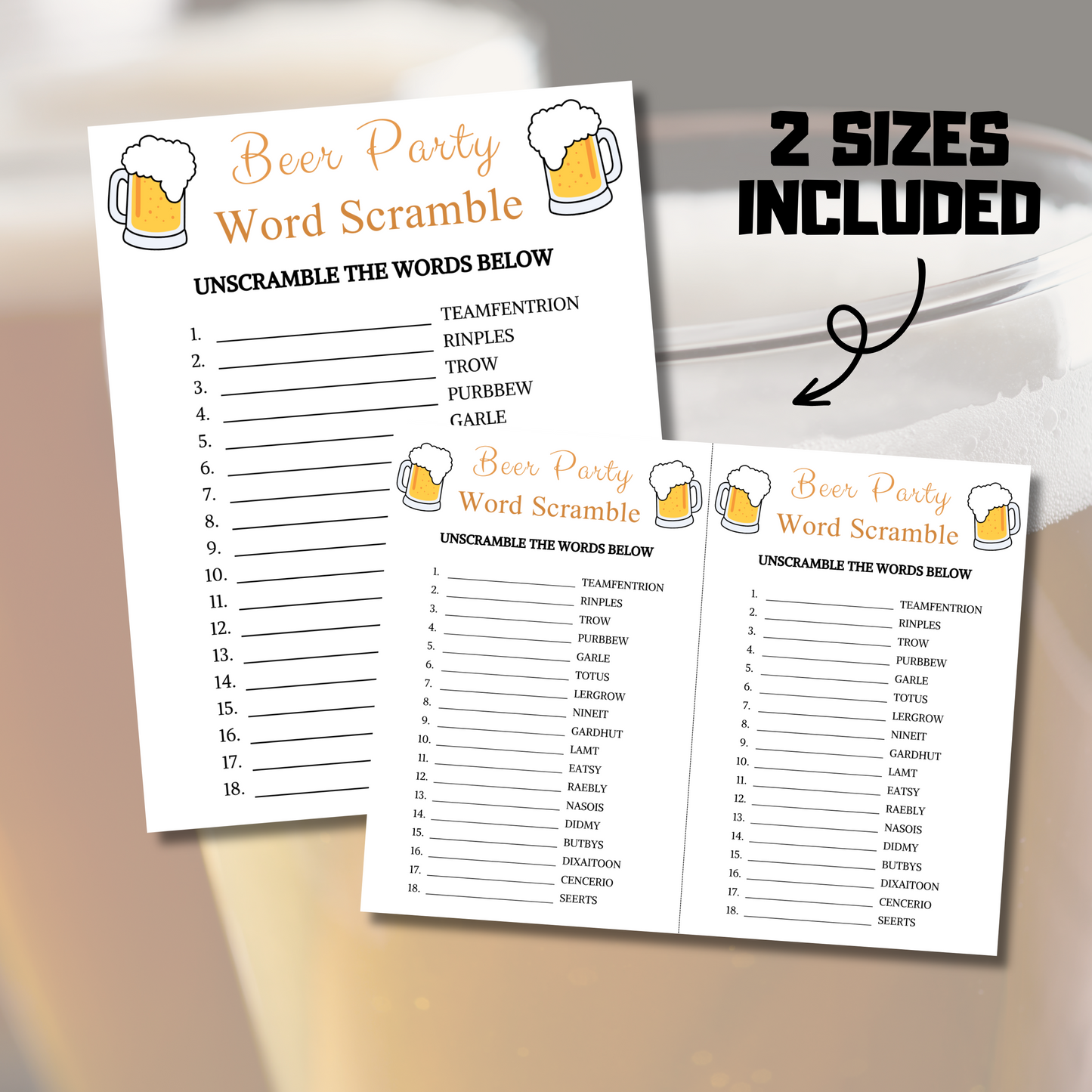 Beer Party Word Scramble Game | Printable Beer Tasting Party Games