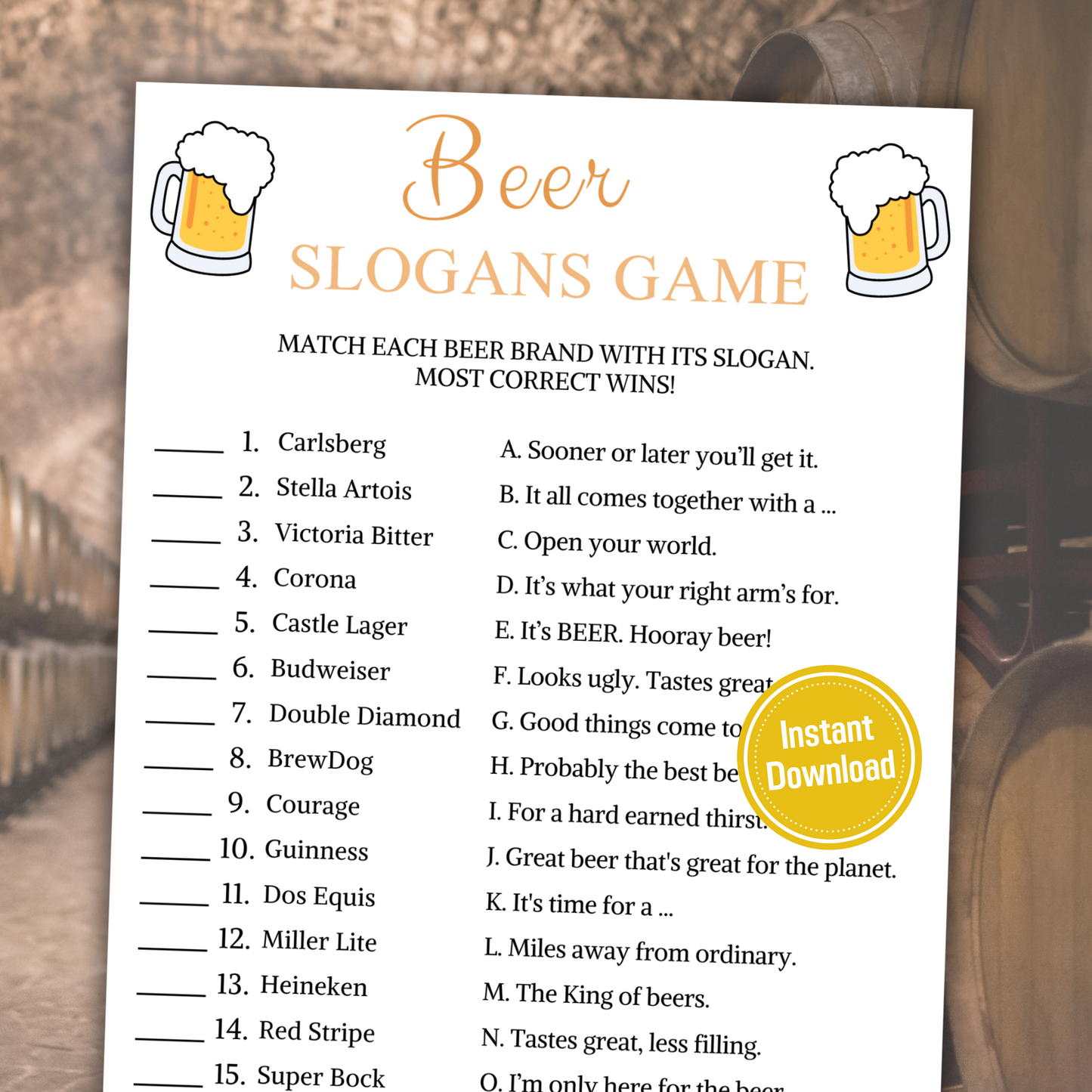 Beer Slogans Game | Printable Beer Tagline Games