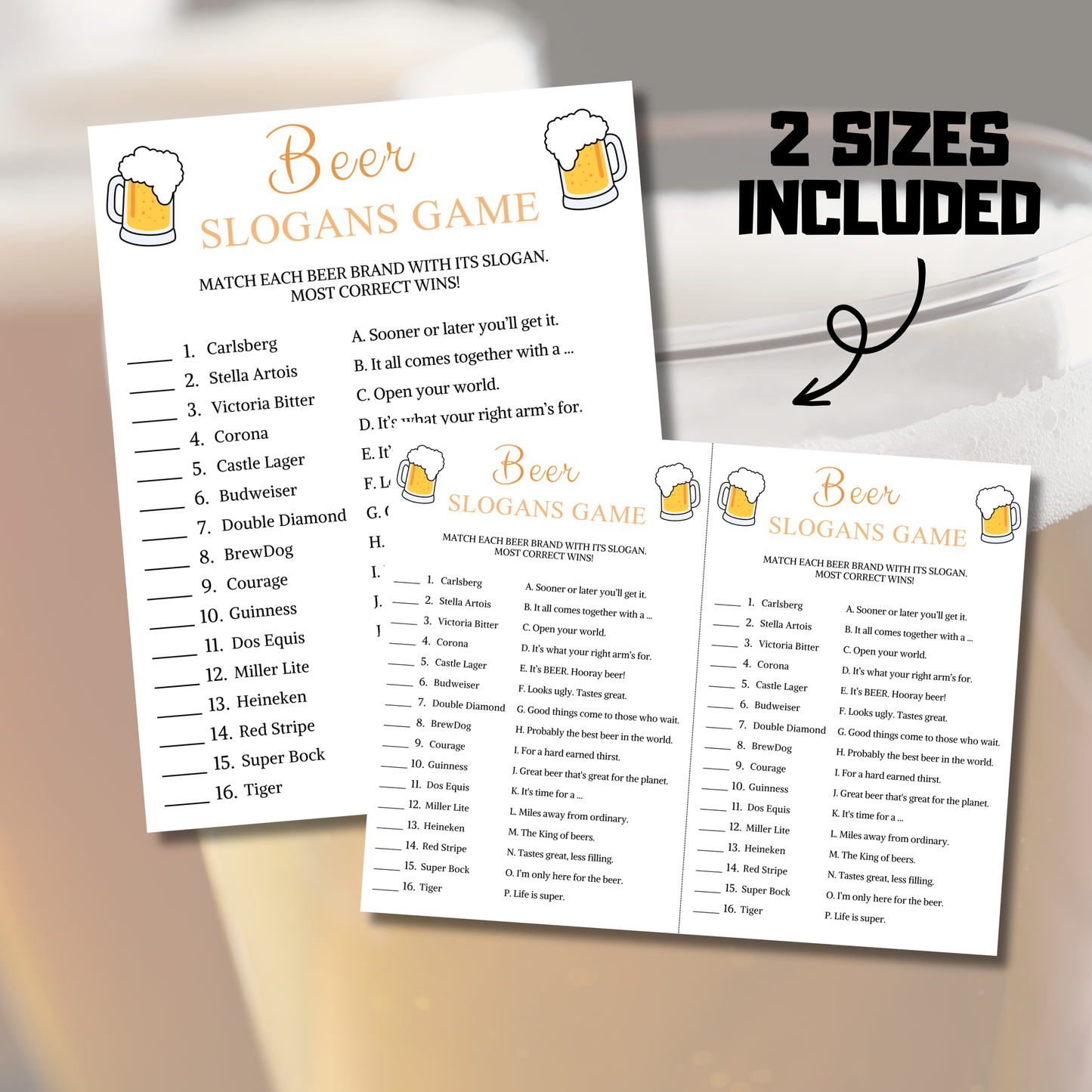 Beer Slogans Game | Printable Beer Tagline Games