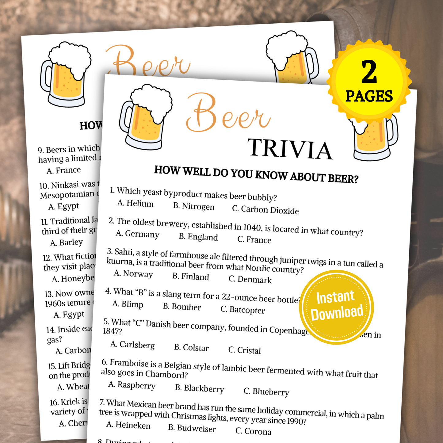 Beer Trivia Game | Printable Bar Trivia Game Cards