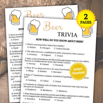 Beer Trivia Game | Printable Bar Trivia Game Cards