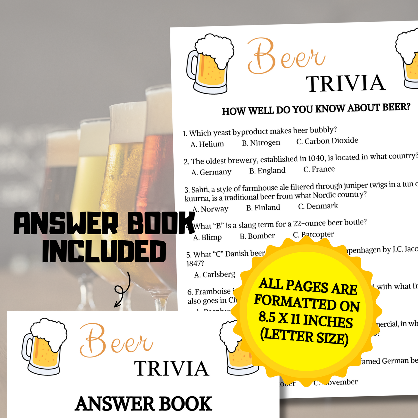 Beer Trivia Game | Printable Bar Trivia Game Cards