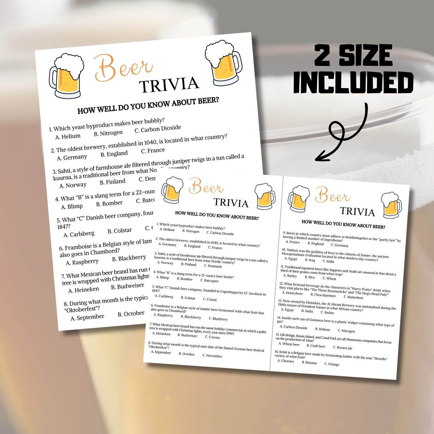 Beer Trivia Game | Printable Bar Trivia Game Cards