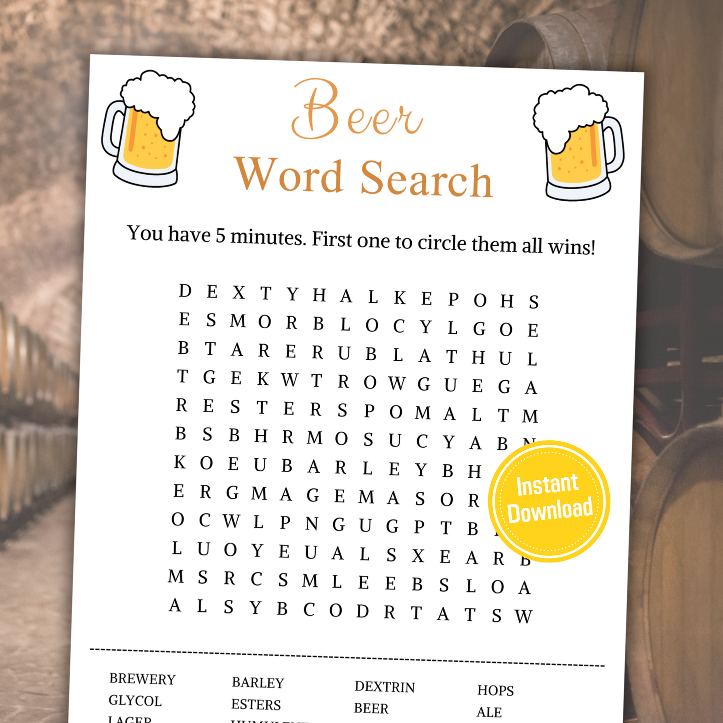 Beer Word Search Game | Printable Beer Word Search Puzzle Game