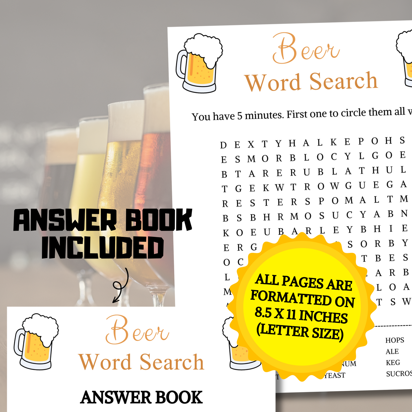 Beer Word Search Game | Printable Beer Word Search Puzzle Game