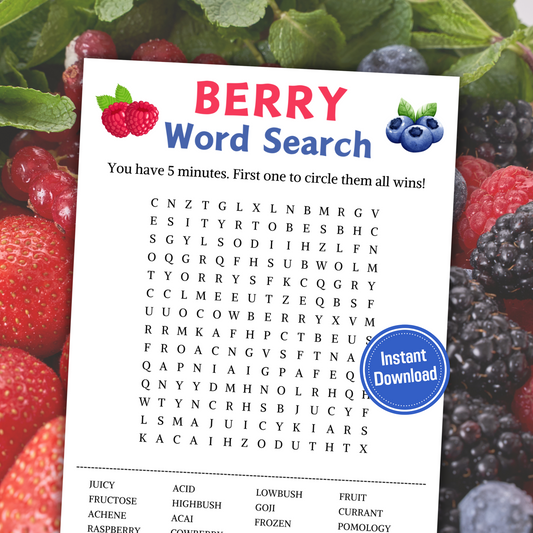 Berry Word Search Game | Minimalist Berry Party Word Find Game